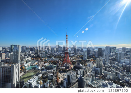 Tokyo Tower and Cityscape Under a Clear Blue Sky Dec 9 2024 123897390