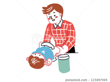 父親給嬰兒換尿布 123897404