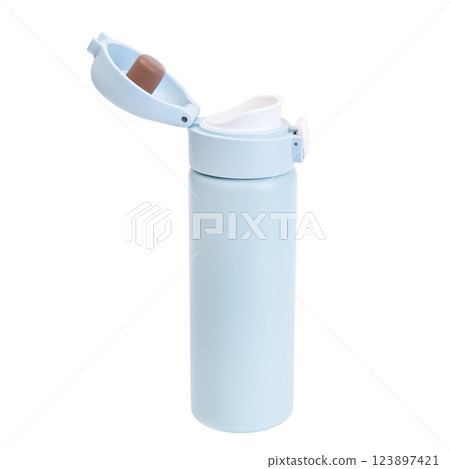 thermos for drinking light blue color isolate on white background 123897421