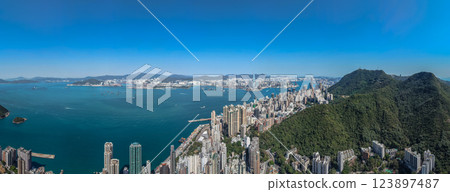 Feb 9 2021 Panoramic View of Hong Kong Skyline and Victoria Harbour Feb 9 2021 Panoramic View of Hong Kong Skyline and Victoria Harbour 123897487