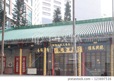 Chinese Temple Amidst Modern City Architecture in Urban at HK Dec 24 2024 123897516