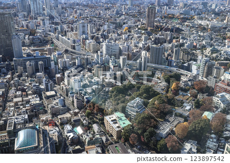 Cityscape View Featuring Urban Buildings and Green, Tokyo Dec 9 2024 123897542