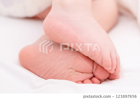 Legs close-up of newborn baby on light background Legs close-up of newborn baby on light background 123897656
