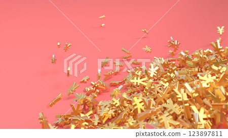 Falling golden yen mark rendering CG background 123897811