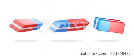 3D set of blue red rubber eraser isolated on white 3D set of blue red rubber eraser isolated on white 123898472
