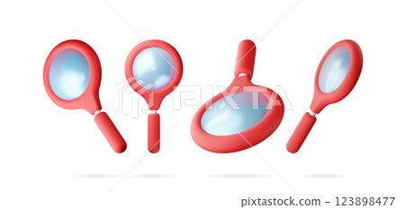 3D set of red magnifying glass 3D set of red magnifying glass 123898477
