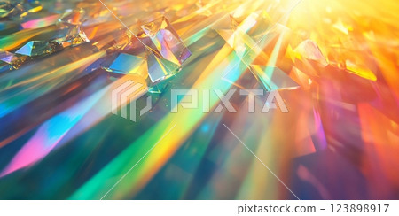 Vibrant Rainbow Crystal Prisms Glowing Light Refraction Abstract Background 123898917
