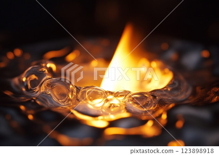 Abstract Fire and Water Close up Burning Flame in Liquid Warm Light Texture 123898918