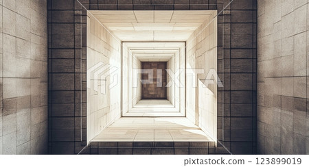 Abstract Architecture Sunlight Illuminating Nested Stone Squares Modern Building Interior Design 123899019