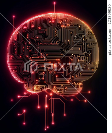 Abstract Brain Circuitry Digital Neural Network AI Technology Illuminated Glowing Lines 123899020
