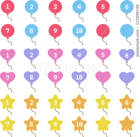 一組氣球數字和各種形狀的圖標 123899198
