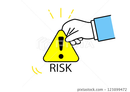 Illustration of the hand of a person in a suit/uniform removing a risk mark 123899472
