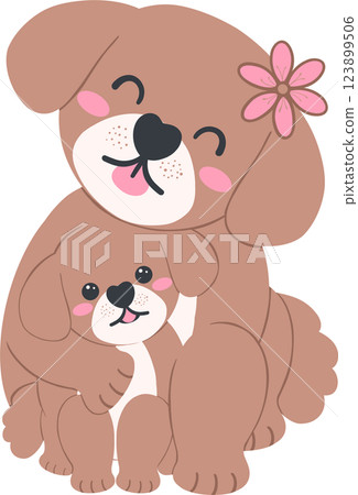 Mother's Day dog mom and baby cub cartoon illustration in flat design with love and warmth 123899506
