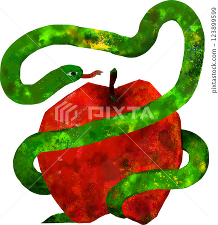 蛇纏繞蘋果的插圖 123899599