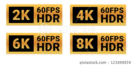 Golden Media Resolution Badges Set: 2K 60 FPS HDR, 4K 60 FPS HDR, 6K 60 FPS HDR, 8K 60 FPS HDR Golden Media Resolution Badges Set: 2K 60 FPS HDR, 4K 60 FPS HDR, 6K 60 FPS HDR, 8K 60 FPS HDR 123899859