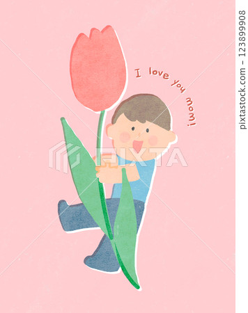 Little boy gives his mother a tulip on Mother's Day Little boy gives his mother a tulip on Mother's Day 123899908