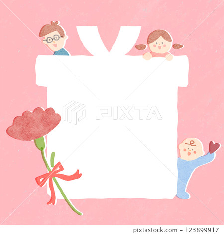 Mother's Day card with carnation frame and family 123899917