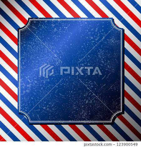 Blue grunge barber background with stripes, blue plain with frame - vector illustration 123900549