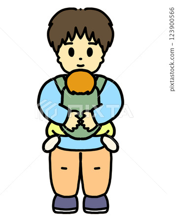 一位爸爸抱著一個嬰兒的插圖 123900566