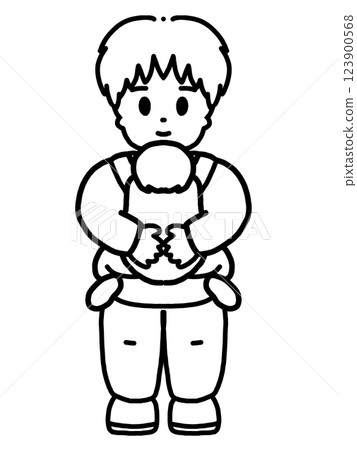 一位爸爸抱著一個嬰兒的插圖 123900568