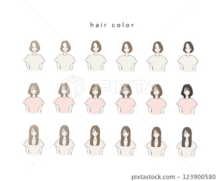 女性，各種頭髮長度、髮色 123900580