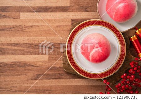 壽桃 Chinese peach birthday bun shoutao 誕生祝い 長生きのモモ 壽桃 Chinese peach birthday bun shoutao 誕生祝い 長生きのモモ 123900733