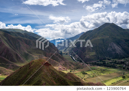 Majestic mountains and valley landscapes in the Sacred Valley, Peru Majestic mountains and valley landscapes in the Sacred Valley, Peru 123900764