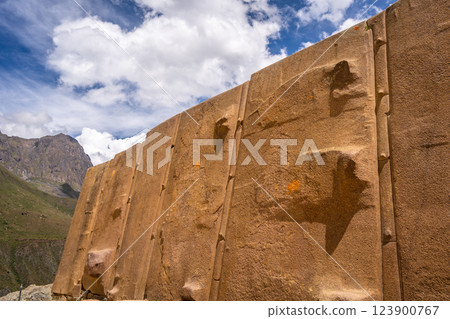 Ancient stone wall at the Inca fortress of Ollantaytambo, Peru Ancient stone wall at the Inca fortress of Ollantaytambo, Peru 123900767