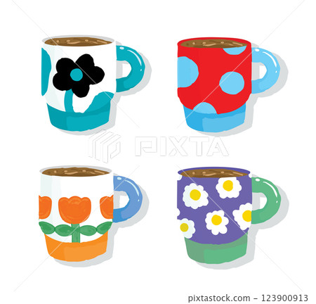 Vector Illustration of Colorful Coffee Mugs 123900913
