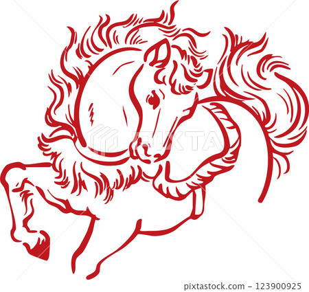 New Year's greetings, New Year's cards, 2026, Reiwa 8, Year of the Horse, Year of the Horse, Horse, Horse Year, Sumi-e, Ink painting, Print, Japanese painting, Illustration material 123900925