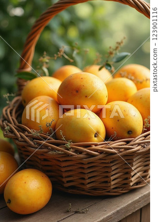 Mangoes in a basket 123901116