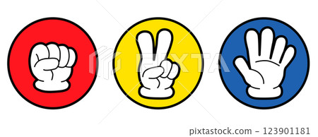 Rock Paper Scissors Red Yellow Blue Icon Rock Paper Scissors Red Yellow Blue Icon 123901181