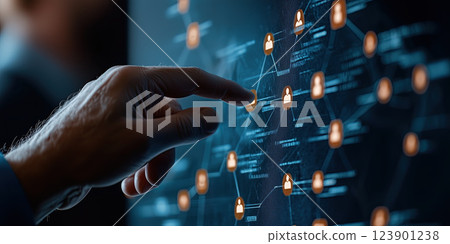 Holographic CRM database visualizing customer segments with futuristic interface 123901238