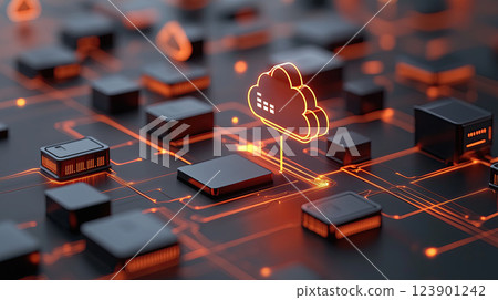 Cloud based CRM system with glowing connections and futuristic design 123901242