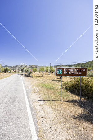 Road with Information board, Tua Nature Park (Parque natural Vale do Tua), Northern Portugal, Portugal 123901462