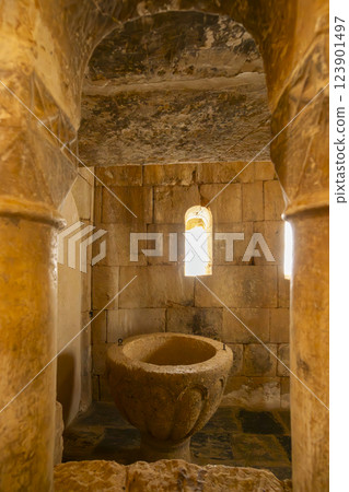 Interior of San Pedro de la Nave church (Iglesia de San Pedro de la Nave), Province of Zamora, Region of Castile and Leon, Spain 123901497