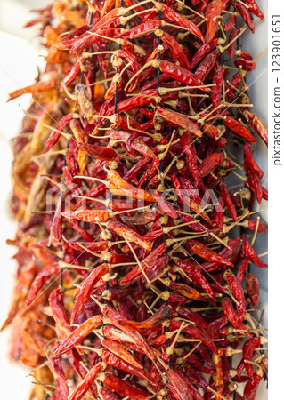 dried red chili peppers used as decoration dried red chili peppers used as decoration 123901651