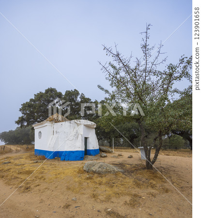 Chapel from dolmen stones, Sao Brissos, Santiago do Escoural near Evora, Alentejo, Portugal 123901658