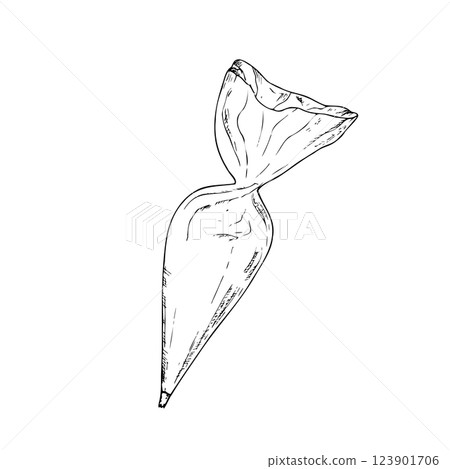 Vector pastry bag. Graphic ink kitchen tool illustration isolated on background. Hand drawn line sketch. For designers, prints, logo, icon, menu, postcards, holiday, covers 123901706