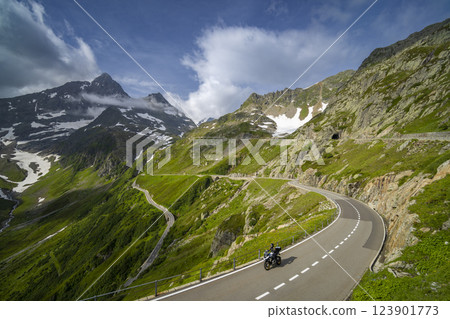 Landscape near Sustenpass with high alpine road, Innertkirchen - Gadmen, Switzerland 123901773
