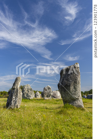 Standing stones (or menhirs) in Carnac, Morbihan, Brittany, France 123901778