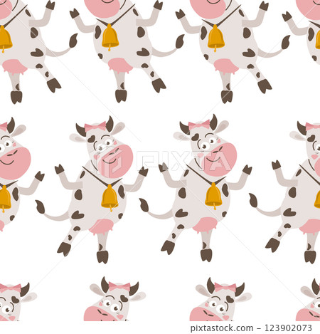 Seamless pattern cute funny cartoon dancing cows Seamless pattern cute funny cartoon dancing cows 123902073