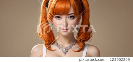 橙色頭髮雙馬尾美女 橙色頭髮雙馬尾美女 123902209