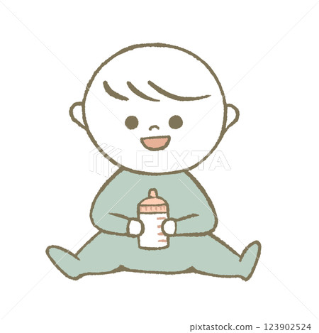 Baby with a baby bottle, light blue 123902524