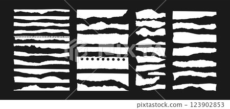 Torn paper. Ripped edges. Paper texture rough surface. Kraft scrapbook, collage art, hand torn notebook sheets, jagged edge page. Handmade cardstock overlays vector set 123902853