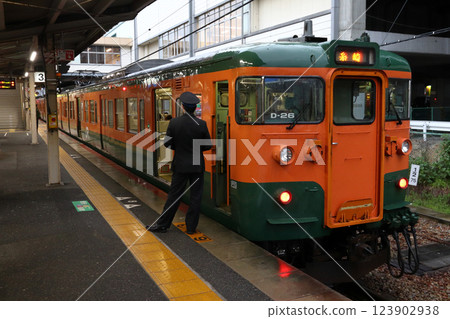Sanyo Main Line 115 series Shonan color train stopped at Aioi Station (Aioi-Okayama⇔Itosaki) 123902938