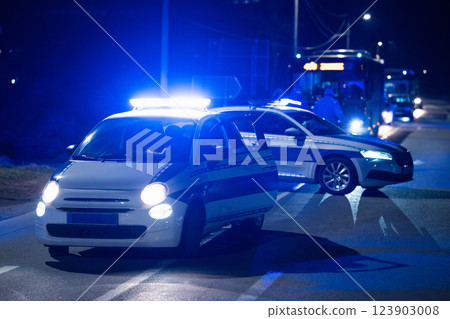 Road police blocked traffic at night Road police blocked traffic at night 123903008