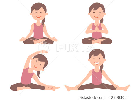 年輕女子瑜珈姿勢 4 套 年輕女子瑜珈姿勢 4 套 123903021