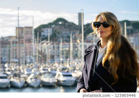 Woman exploring Cannes beautiful french riviera Woman exploring Cannes beautiful french riviera 123903446