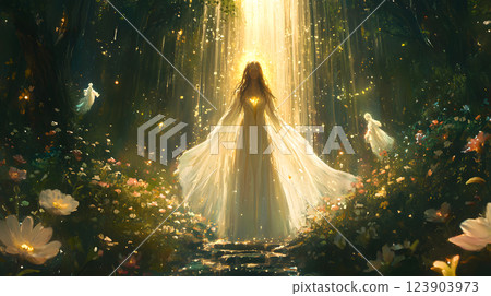 Praying angel with golden wings 123903973